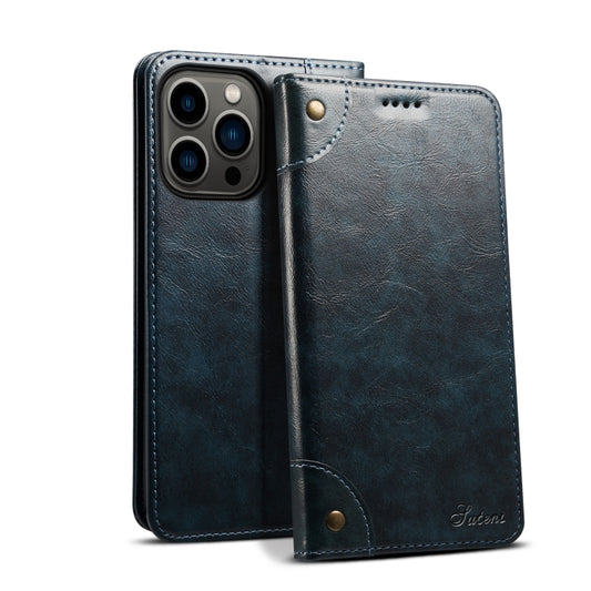 For iPhone 15 Pro Suteni Baroque Calf Texture Buckle Wallet Leather Phone Case(Blue) - iPhone 15 Pro Cases by Suteni | Online Shopping UK | buy2fix