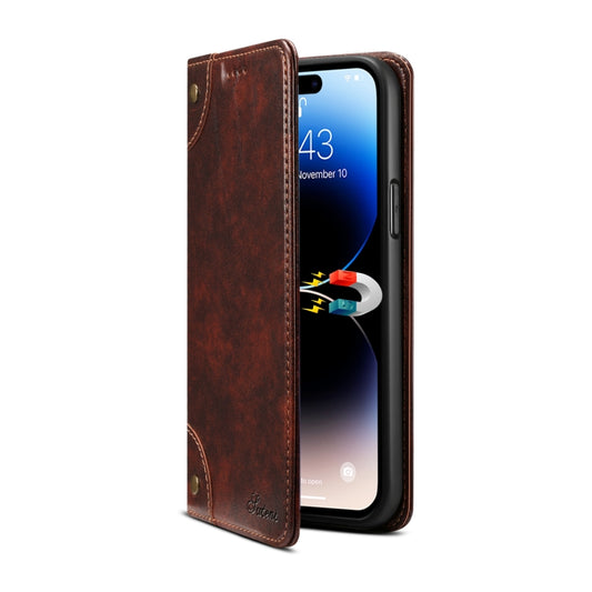 For iPhone 15 Pro Max Suteni Baroque Calf Texture Buckle Wallet Leather Phone Case(Brown) - iPhone 15 Pro Max Cases by Suteni | Online Shopping UK | buy2fix