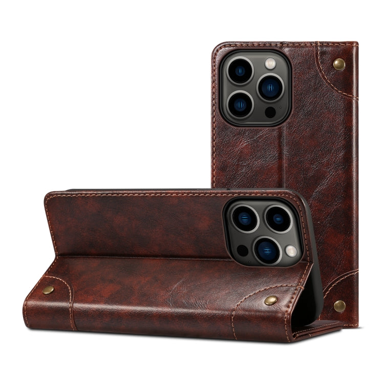 For iPhone 15 Pro Max Suteni Baroque Calf Texture Buckle Wallet Leather Phone Case(Brown) - iPhone 15 Pro Max Cases by Suteni | Online Shopping UK | buy2fix