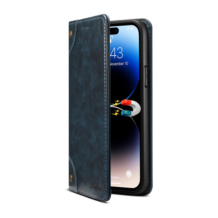 For iPhone 15 Pro Max Suteni Baroque Calf Texture Buckle Wallet Leather Phone Case(Blue) - iPhone 15 Pro Max Cases by Suteni | Online Shopping UK | buy2fix
