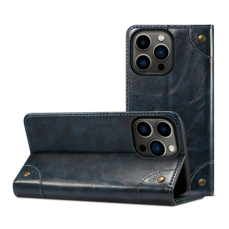 For iPhone 15 Pro Max Suteni Baroque Calf Texture Buckle Wallet Leather Phone Case(Blue) - iPhone 15 Pro Max Cases by Suteni | Online Shopping UK | buy2fix