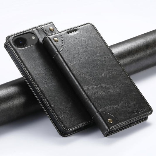 For iPhone 16e Suteni Baroque Calf Texture Buckle Wallet Leather Phone Case(Black) - iPhone 16e Cases by Suteni | Online Shopping UK | buy2fix