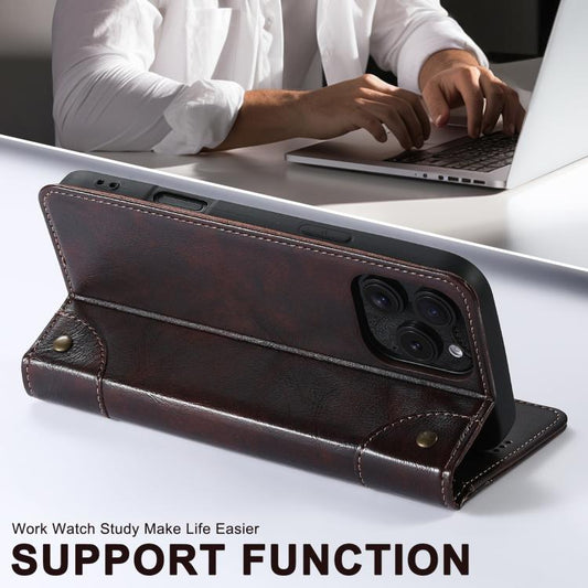 For iPhone 16e Suteni Baroque Calf Texture Buckle Wallet Leather Phone Case(Brown) - iPhone 16e Cases by Suteni | Online Shopping UK | buy2fix
