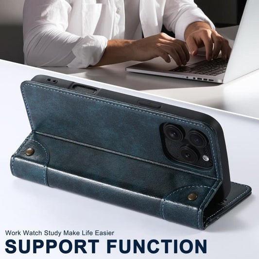 For iPhone 16e Suteni Baroque Calf Texture Buckle Wallet Leather Phone Case(Blue) - iPhone 16e Cases by Suteni | Online Shopping UK | buy2fix