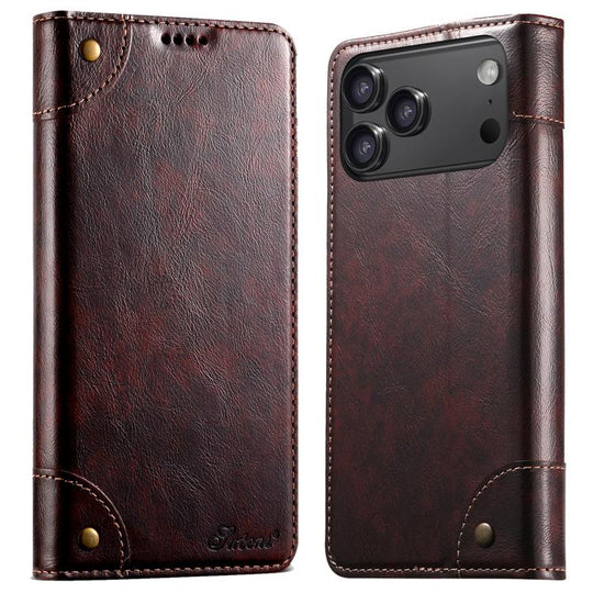 For iPhone 17 Pro Max Suteni Baroque Calf Texture Buckle Wallet Leather Phone Case(Brown)