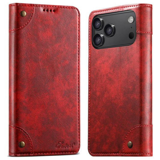 For iPhone 17 Pro Suteni Baroque Calf Texture Buckle Wallet Leather Phone Case(Red) - iPhone 17 Pro Cases by Suteni | Online Shopping UK | buy2fix