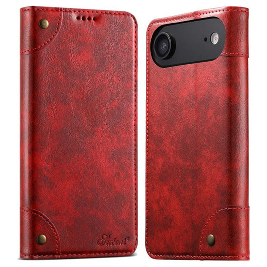 For iPhone 17 Air Suteni Baroque Calf Texture Buckle Wallet Leather Phone Case(Red) - iPhone 17 Air Cases by Suteni | Online Shopping UK | buy2fix