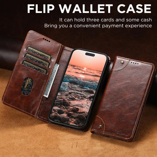 For iPhone 17 Air Suteni Baroque Calf Texture Buckle Wallet Leather Phone Case(Khaki) - iPhone 17 Air Cases by Suteni | Online Shopping UK | buy2fix