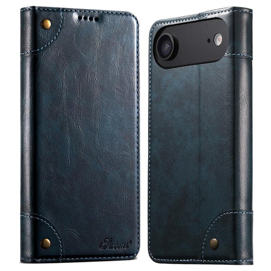 For iPhone Air Suteni Baroque Calf Texture Buckle Wallet Leather Phone Case(Blue)