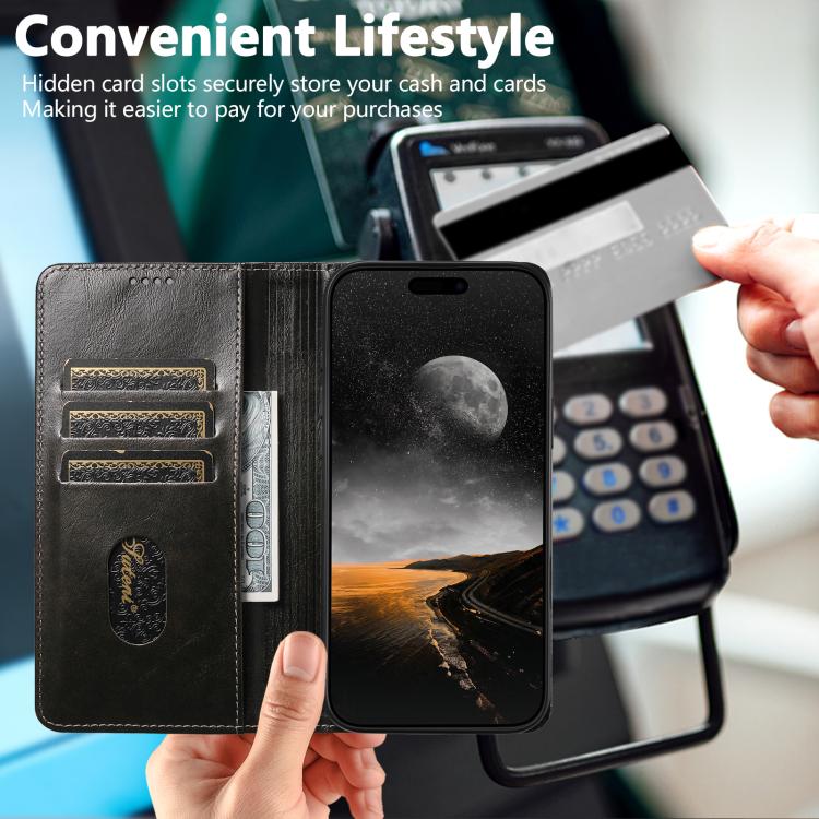 For iPhone 17 Suteni Baroque Calf Texture Buckle Wallet Leather Phone Case(Black) - iPhone 17 Cases by Suteni | Online Shopping UK | buy2fix