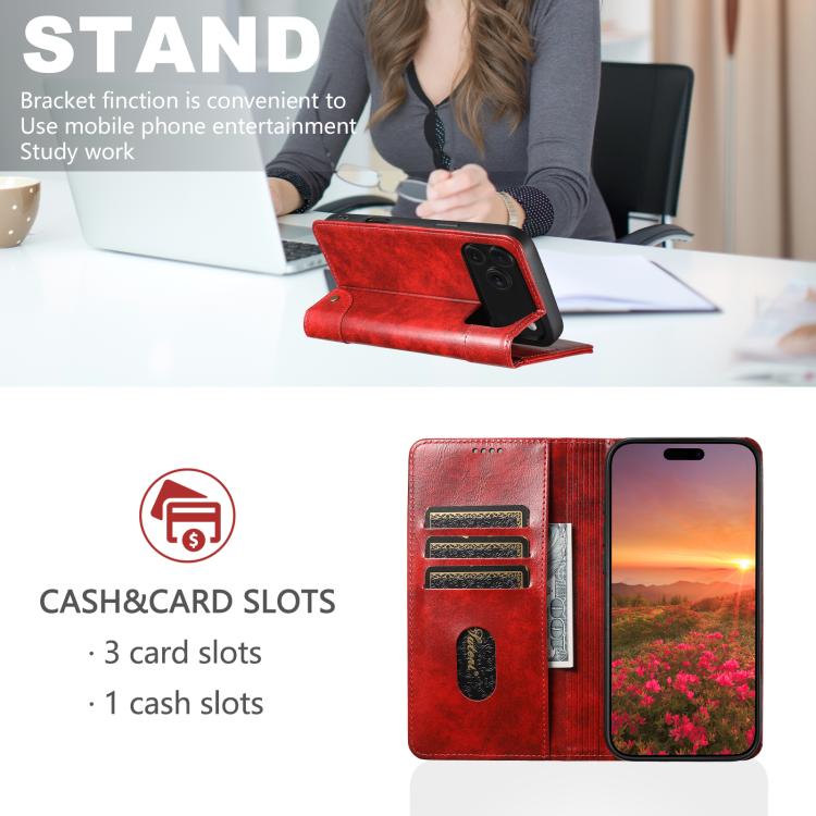 For iPhone 17 Suteni Baroque Calf Texture Buckle Wallet Leather Phone Case(Red) - iPhone 17 Cases by Suteni | Online Shopping UK | buy2fix