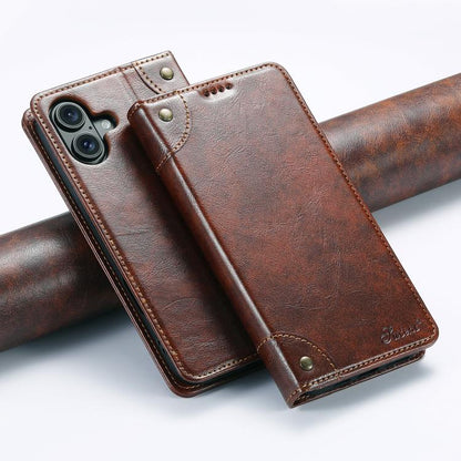 For iPhone 17 Suteni Baroque Calf Texture Buckle Wallet Leather Phone Case(Khaki) - iPhone 17 Cases by Suteni | Online Shopping UK | buy2fix