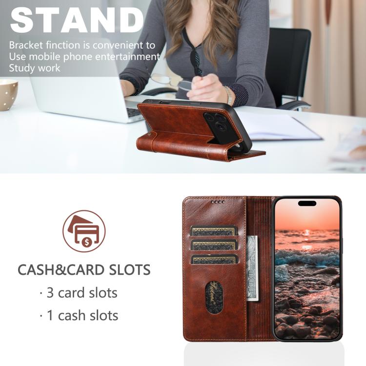 For iPhone 17 Suteni Baroque Calf Texture Buckle Wallet Leather Phone Case(Khaki) - iPhone 17 Cases by Suteni | Online Shopping UK | buy2fix