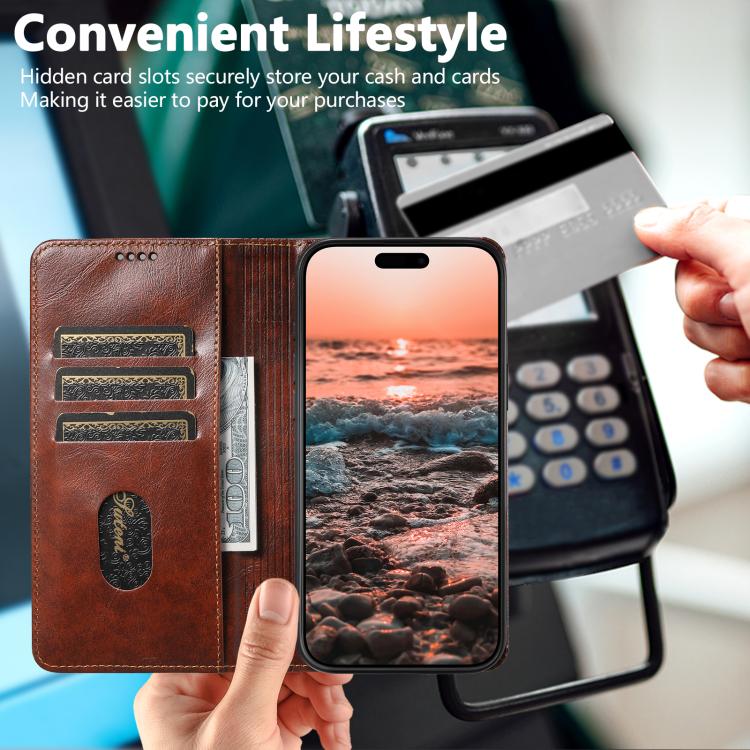 For iPhone 17 Suteni Baroque Calf Texture Buckle Wallet Leather Phone Case(Khaki) - iPhone 17 Cases by Suteni | Online Shopping UK | buy2fix