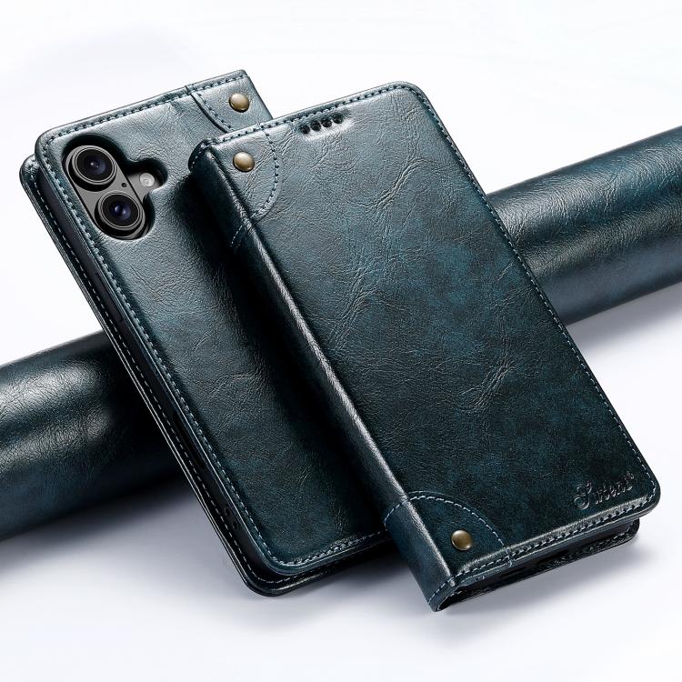 For iPhone 17 Suteni Baroque Calf Texture Buckle Wallet Leather Phone Case(Blue) - iPhone 17 Cases by Suteni | Online Shopping UK | buy2fix