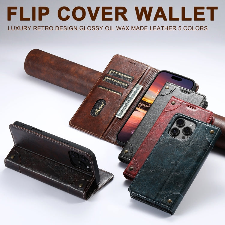 For iPhone 15 Pro Max Suteni Baroque Calf Texture Buckle Wallet Leather Phone Case(Brown) - iPhone 15 Pro Max Cases by Suteni | Online Shopping UK | buy2fix