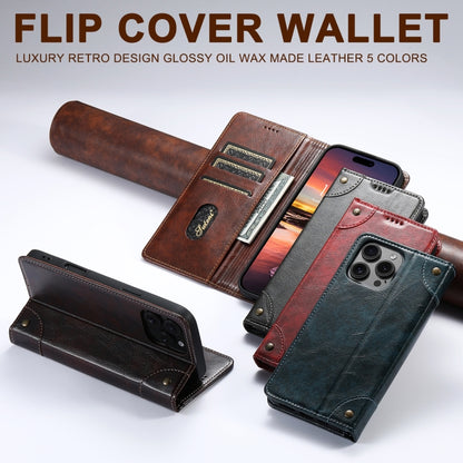 For iPhone 15 Pro Max Suteni Baroque Calf Texture Buckle Wallet Leather Phone Case(Brown) - iPhone 15 Pro Max Cases by Suteni | Online Shopping UK | buy2fix