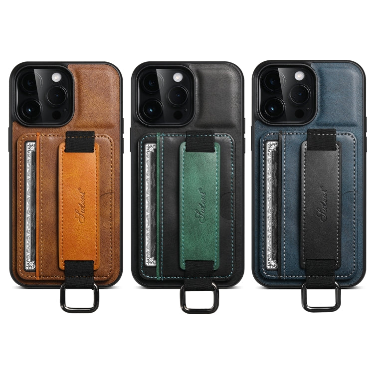 For iPhone 15 Pro Suteni H13 Card Wallet Wrist Strap Holder PU Phone Case(Black) - iPhone 15 Pro Cases by Suteni | Online Shopping UK | buy2fix