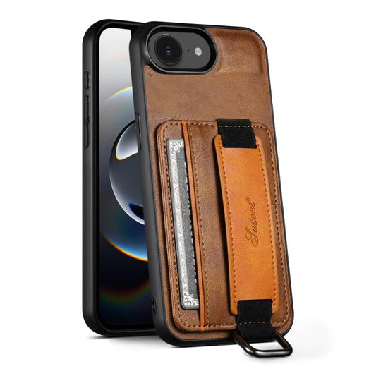 For iPhone 16e Suteni H13 Card Wallet Wrist Strap Holder PU Phone Case(Brown) - iPhone 16e Cases by Suteni | Online Shopping UK | buy2fix