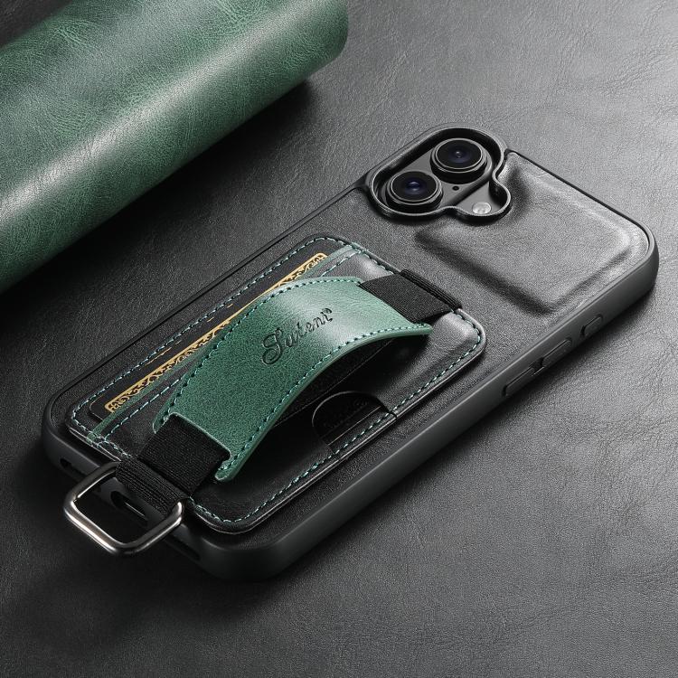 For iPhone 17 Suteni H13 Card Wallet Wrist Strap Holder PU Phone Case(Black) - iPhone 17 Cases by Suteni | Online Shopping UK | buy2fix