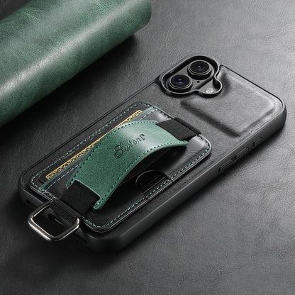 For iPhone 17 Suteni H13 Card Wallet Wrist Strap Holder PU Phone Case(Black) - iPhone 17 Cases by Suteni | Online Shopping UK | buy2fix