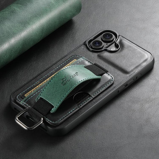 For iPhone 17 Suteni H13 Card Wallet Wrist Strap Holder PU Phone Case(Black) - iPhone 17 Cases by Suteni | Online Shopping UK | buy2fix