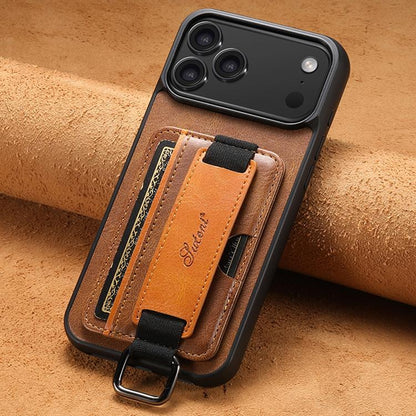For iPhone 17 Pro Suteni H13 Card Wallet Wrist Strap Holder PU Phone Case(Brown) - iPhone 17 Pro Cases by Suteni | Online Shopping UK | buy2fix