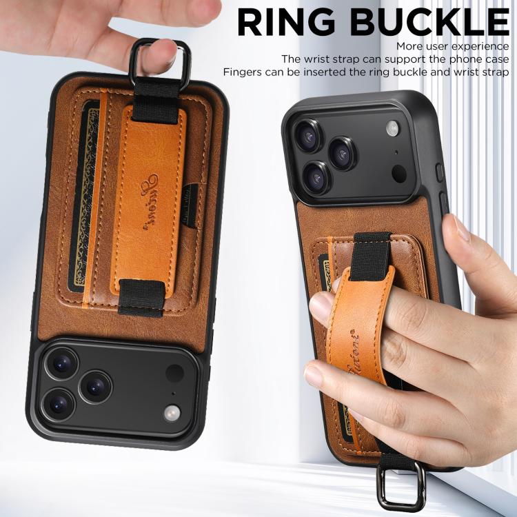 For iPhone 17 Pro Suteni H13 Card Wallet Wrist Strap Holder PU Phone Case(Brown) - iPhone 17 Pro Cases by Suteni | Online Shopping UK | buy2fix