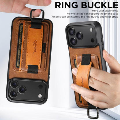 For iPhone 17 Pro Suteni H13 Card Wallet Wrist Strap Holder PU Phone Case(Brown) - iPhone 17 Pro Cases by Suteni | Online Shopping UK | buy2fix