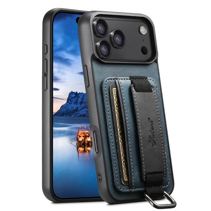 For iPhone 17 Pro Suteni H13 Card Wallet Wrist Strap Holder PU Phone Case(Blue) - iPhone 17 Pro Cases by Suteni | Online Shopping UK | buy2fix