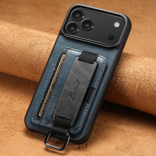 For iPhone 17 Pro Suteni H13 Card Wallet Wrist Strap Holder PU Phone Case(Blue) - iPhone 17 Pro Cases by Suteni | Online Shopping UK | buy2fix