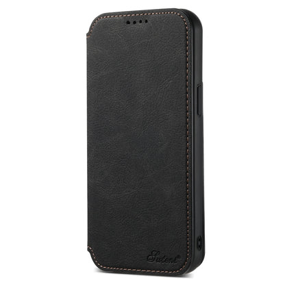 For iPhone 15 Pro Suteni J06 Retro Matte Litchi Texture Leather MagSafe Phone Case(Black) - iPhone 15 Pro Cases by Suteni | Online Shopping UK | buy2fix