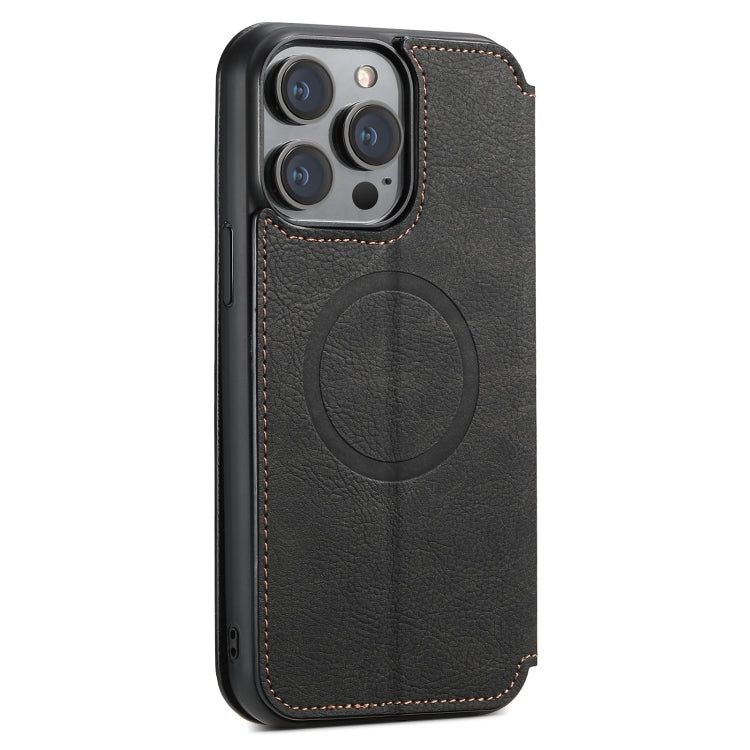 For iPhone 15 Pro Suteni J06 Retro Matte Litchi Texture Leather MagSafe Phone Case(Black) - iPhone 15 Pro Cases by Suteni | Online Shopping UK | buy2fix