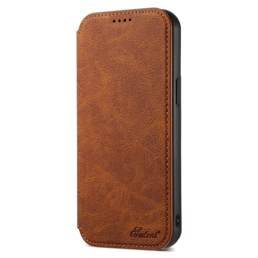 For iPhone 15 Pro Suteni J06 Retro Matte Litchi Texture Leather MagSafe Phone Case(Khaki) - iPhone 15 Pro Cases by Suteni | Online Shopping UK | buy2fix
