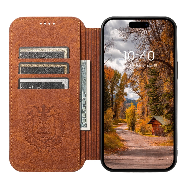 For iPhone 15 Pro Suteni J06 Retro Matte Litchi Texture Leather MagSafe Phone Case(Khaki) - iPhone 15 Pro Cases by Suteni | Online Shopping UK | buy2fix