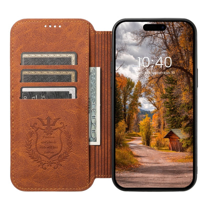 For iPhone 15 Pro Suteni J06 Retro Matte Litchi Texture Leather MagSafe Phone Case(Khaki) - iPhone 15 Pro Cases by Suteni | Online Shopping UK | buy2fix