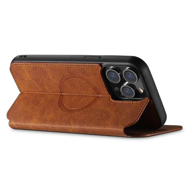 For iPhone 15 Pro Suteni J06 Retro Matte Litchi Texture Leather MagSafe Phone Case(Khaki) - iPhone 15 Pro Cases by Suteni | Online Shopping UK | buy2fix