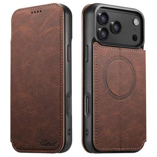For iPhone 17 Pro Suteni J06 Retro Matte Litchi Texture Leather MagSafe Phone Case(Brown)