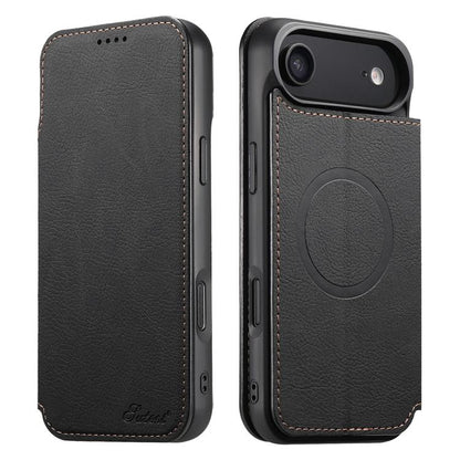 For iPhone Air Suteni J06 Retro Matte Litchi Texture Leather MagSafe Phone Case(Black) - iPhone Air Cases by Suteni | Online Shopping UK | buy2fix