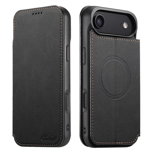 For iPhone Air Suteni J06 Retro Matte Litchi Texture Leather MagSafe Phone Case(Black) - iPhone Air Cases by Suteni | Online Shopping UK | buy2fix