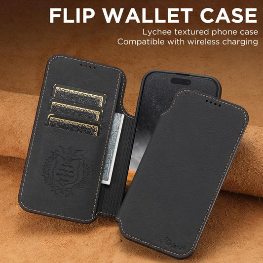 For iPhone Air Suteni J06 Retro Matte Litchi Texture Leather MagSafe Phone Case(Black) - iPhone Air Cases by Suteni | Online Shopping UK | buy2fix