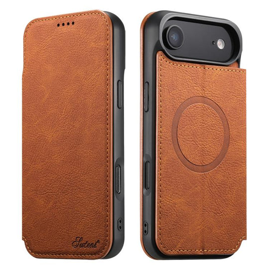 For iPhone Air Suteni J06 Retro Matte Litchi Texture Leather MagSafe Phone Case(Khaki)