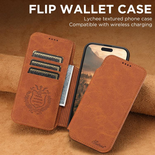 For iPhone 17 Air Suteni J06 Retro Matte Litchi Texture Leather MagSafe Phone Case(Khaki) - iPhone 17 Air Cases by Suteni | Online Shopping UK | buy2fix