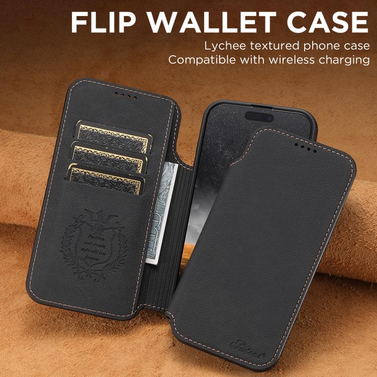 For iPhone 17 Suteni J06 Retro Matte Litchi Texture Leather MagSafe Phone Case(Black) - iPhone 17 Cases by Suteni | Online Shopping UK | buy2fix