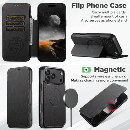 For iPhone 17 Suteni J06 Retro Matte Litchi Texture Leather MagSafe Phone Case(Black) - iPhone 17 Cases by Suteni | Online Shopping UK | buy2fix