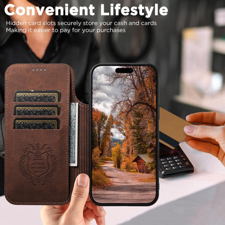 For iPhone 17 Suteni J06 Retro Matte Litchi Texture Leather MagSafe Phone Case(Brown) - iPhone 17 Cases by Suteni | Online Shopping UK | buy2fix