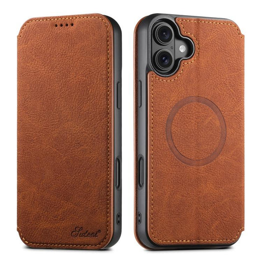 For iPhone 17 Suteni J06 Retro Matte Litchi Texture Leather MagSafe Phone Case(Khaki) - iPhone 17 Cases by Suteni | Online Shopping UK | buy2fix