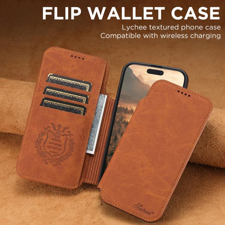 For iPhone 17 Suteni J06 Retro Matte Litchi Texture Leather MagSafe Phone Case(Khaki) - iPhone 17 Cases by Suteni | Online Shopping UK | buy2fix