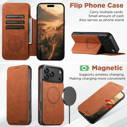 For iPhone 17 Suteni J06 Retro Matte Litchi Texture Leather MagSafe Phone Case(Khaki) - iPhone 17 Cases by Suteni | Online Shopping UK | buy2fix