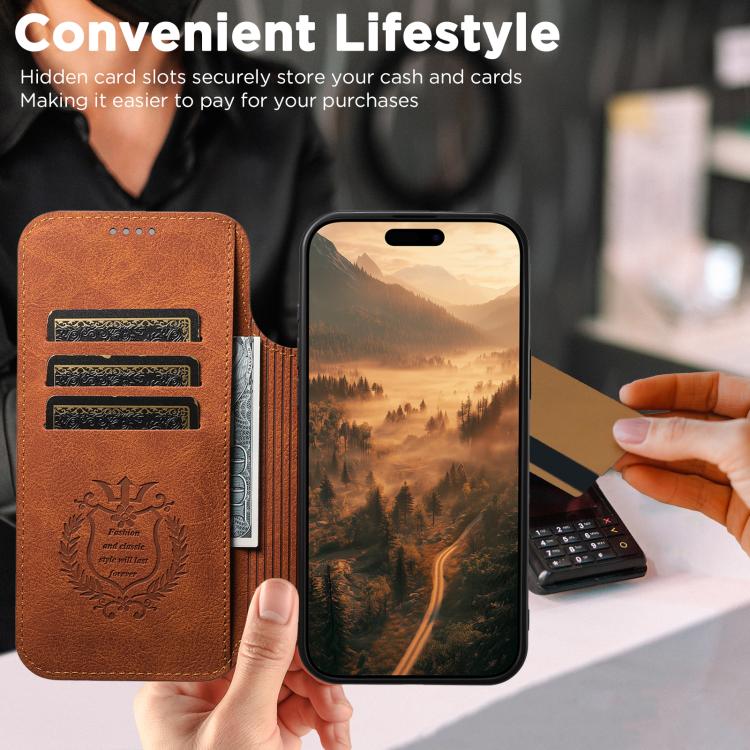 For iPhone 17 Suteni J06 Retro Matte Litchi Texture Leather MagSafe Phone Case(Khaki) - iPhone 17 Cases by Suteni | Online Shopping UK | buy2fix